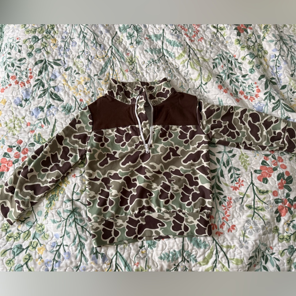 Kids' Green & Brown Camo Quarter-Zip Sweater